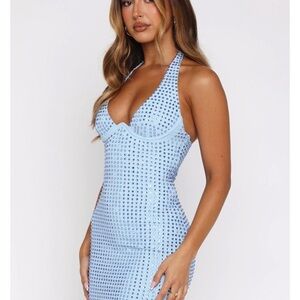 White Fox Boutique Blue Embellished Halter Dress